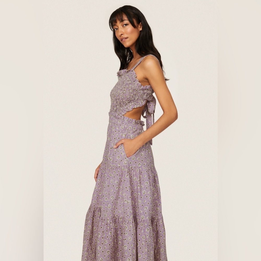 Sea New York Ida Apron Midi Dress Lavender Floral Cutout Size S - Picture 3 of 8